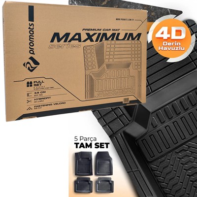 Promats Maximum 4D Siyah Üniversal Havuzlu Paspas 5 Parça