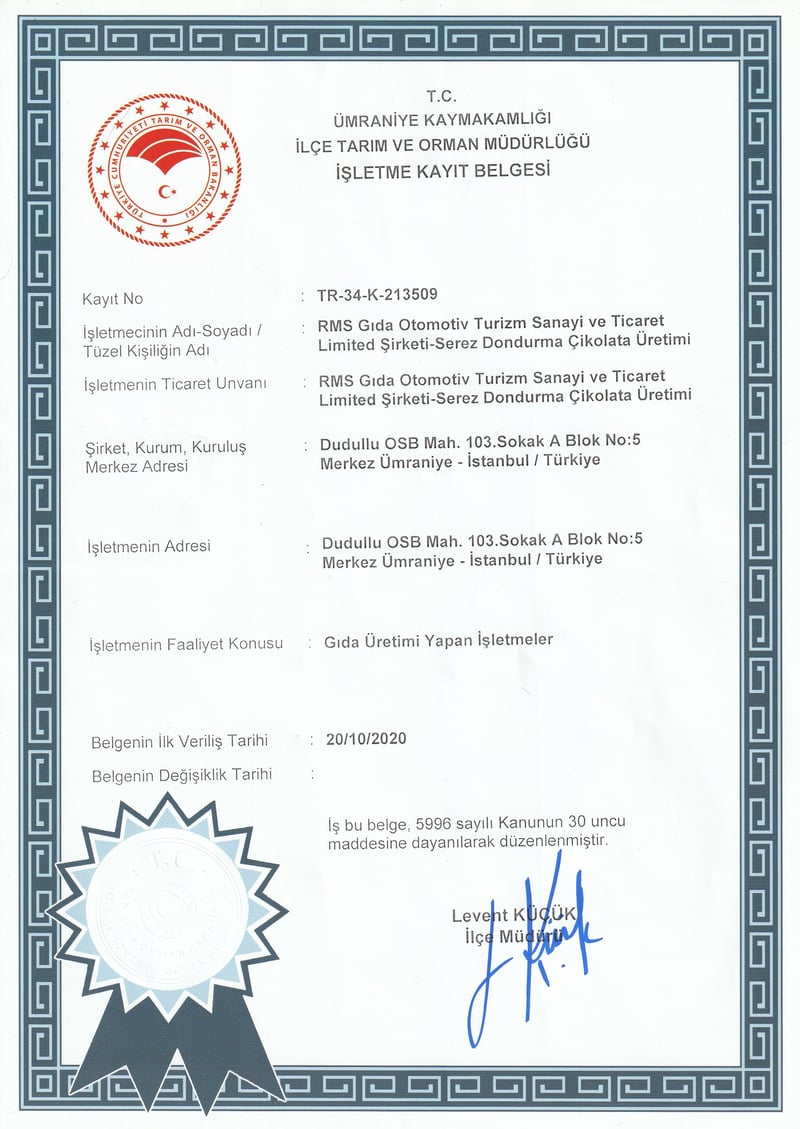 İl Tarım ve Hayvancılık Bakanlığı Belgesi