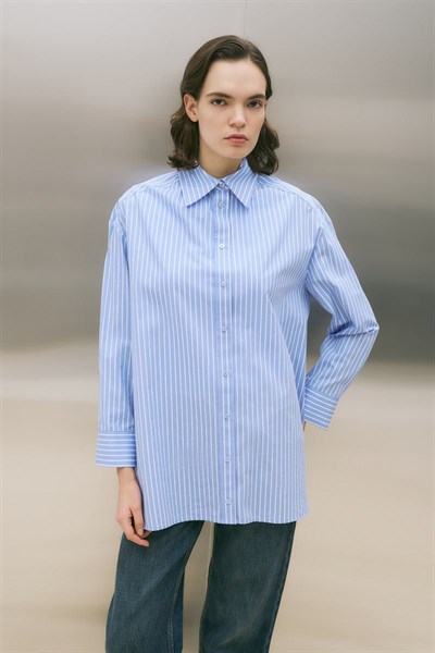 MİORİ ALBA PAMUKLU GÖMLEK MAVİ