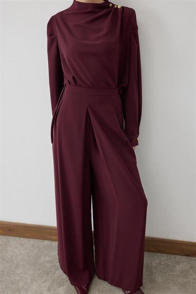 MİORİ BOİS PANTOLONLU KREP TAKIM BORDO