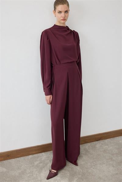 MİORİ BOİS PANTOLONLU KREP TAKIM BORDO