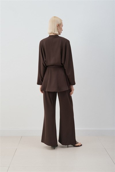 MİORİ BOLİVYA SOFT-TOUCH KREP PANTOLONLU TAKIM KAHVE