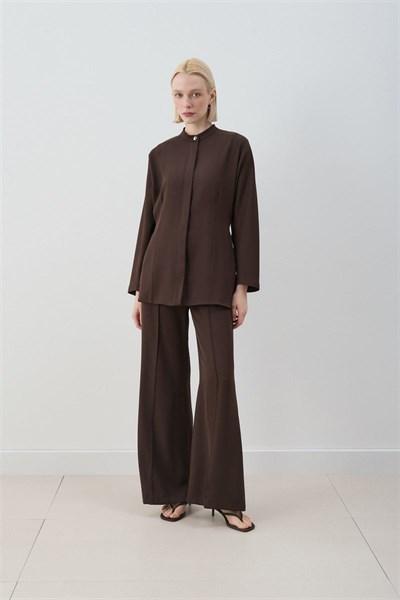 MİORİ BOLİVYA SOFT-TOUCH KREP PANTOLONLU TAKIM KAHVE