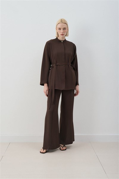 MİORİ BOLİVYA SOFT-TOUCH KREP PANTOLONLU TAKIM KAHVE