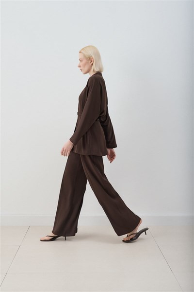 MİORİ BOLİVYA SOFT-TOUCH KREP PANTOLONLU TAKIM KAHVE