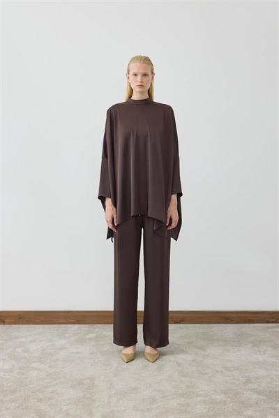 MİORİ CLARE PANTOLONLU SATEN TAKIM KOYU KAHVE