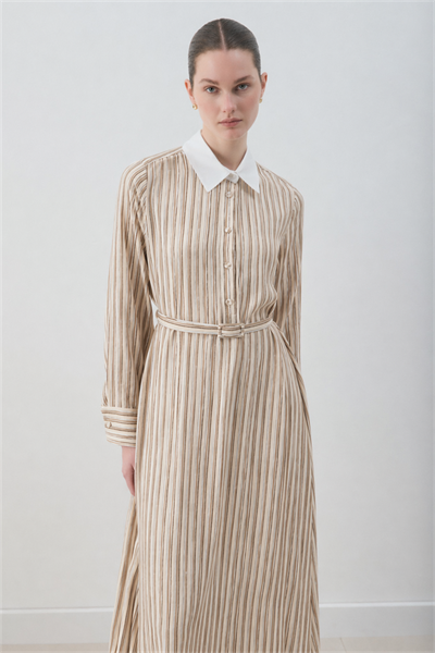 MİORİ ETNA RAYON VİSKON ELBİSE HAKİ-KAHVE