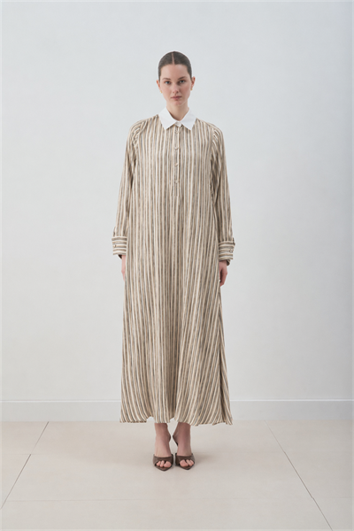 MİORİ ETNA RAYON VİSKON ELBİSE HAKİ-KAHVE