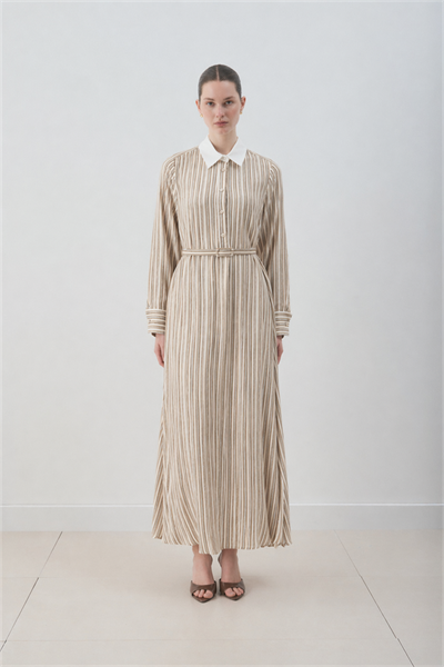 MİORİ ETNA RAYON VİSKON ELBİSE HAKİ-KAHVE