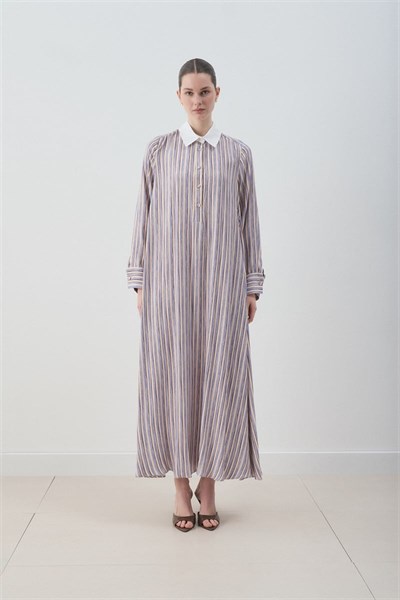 MİORİ ETNA RAYON VİSKON ELBİSE MAVİ-KAHVE