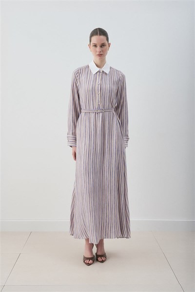 MİORİ ETNA RAYON VİSKON ELBİSE MAVİ-KAHVE