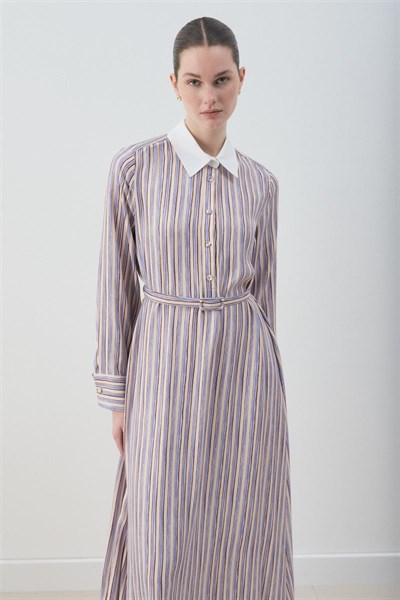 MİORİ ETNA RAYON VİSKON ELBİSE MAVİ-KAHVE