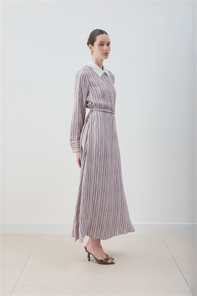 MİORİ ETNA RAYON VİSKON ELBİSE MAVİ-KAHVE