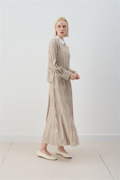 MİORİ ETNA RAYON VİSKON ETEKLİ TAKIM HAKİ-KAHVE