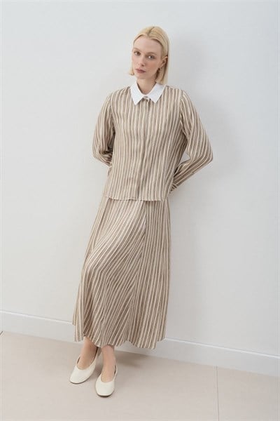 MİORİ ETNA RAYON VİSKON ETEKLİ TAKIM HAKİ-KAHVE