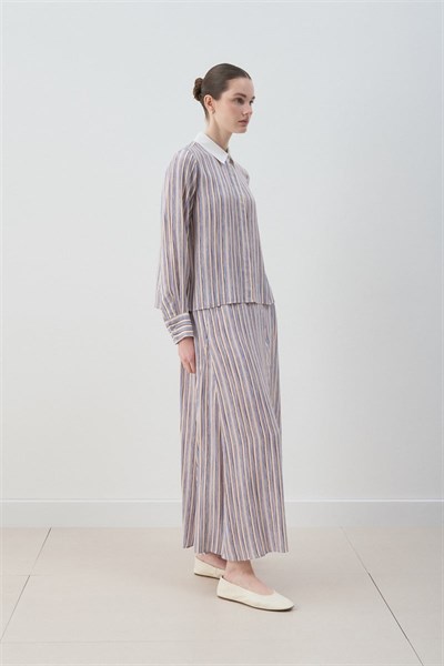 MİORİ ETNA RAYON VİSKON ETEKLİ TAKIM MAVİ-KAHVE