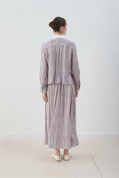 MİORİ ETNA RAYON VİSKON ETEKLİ TAKIM MAVİ-KAHVE