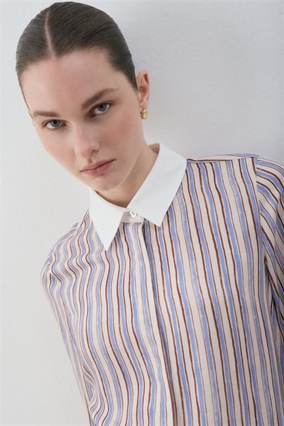 MİORİ ETNA RAYON VİSKON ETEKLİ TAKIM MAVİ-KAHVE