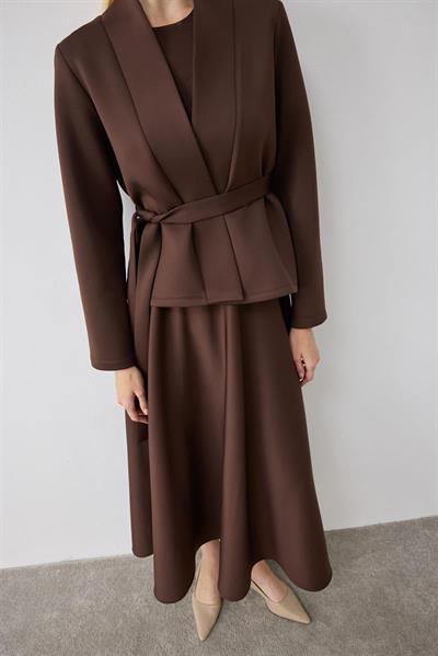 MİORİ EVORA ETEKLİ SCUBA TAKIM KAHVE