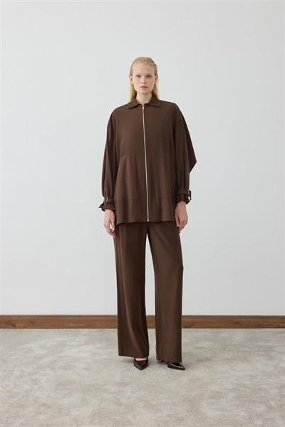 MİORİ FRAU PANTOLONLU TENSEL TAKIM KAHVE