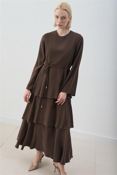 MİORİ JESSE TAŞLANMIŞ MODAL ELBİSE ACI KAHVE