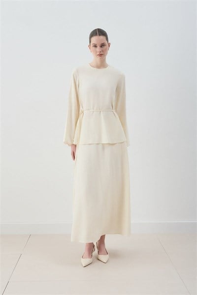 MİORİ JESSE TAŞLANMIŞ MODAL ETEKLİ TAKIM EKRU