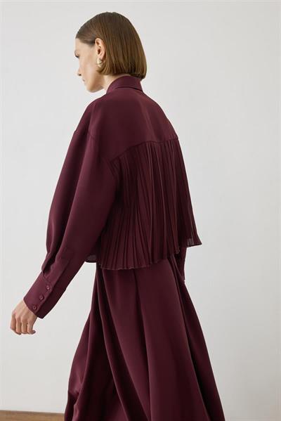MİORİ LİNZA PLİSE GÖMLEKLİ ETEKLİ KREP TAKIM BORDO