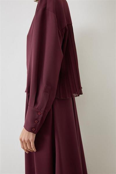 MİORİ LİNZA PLİSE GÖMLEKLİ ETEKLİ KREP TAKIM BORDO