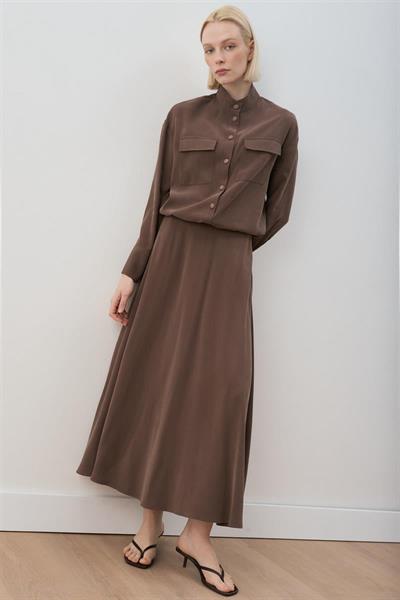 MİORİ LORES TAŞLANMIŞ MODAL ETEKLİ TAKIM KAHVE