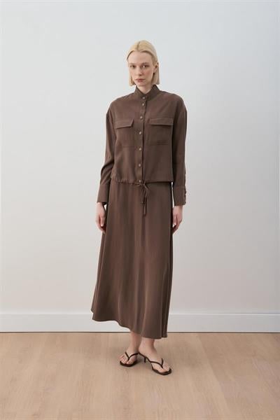 MİORİ LORES TAŞLANMIŞ MODAL ETEKLİ TAKIM KAHVE