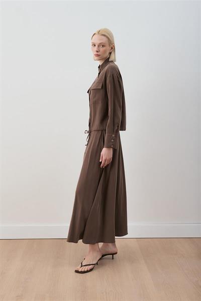 MİORİ LORES TAŞLANMIŞ MODAL ETEKLİ TAKIM KAHVE