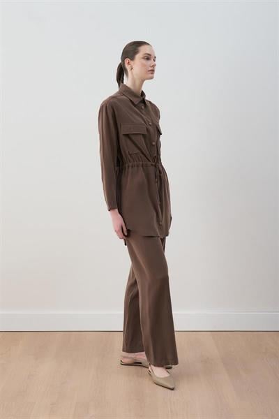 MİORİ LORES TAŞLANMIŞ MODAL PANTOLONLU TAKIM KAHVE