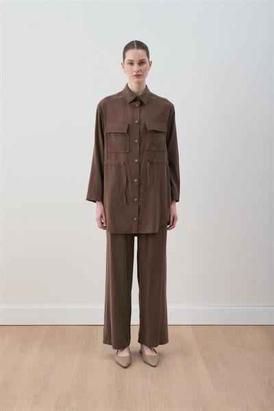 MİORİ LORES TAŞLANMIŞ MODAL PANTOLONLU TAKIM KAHVE