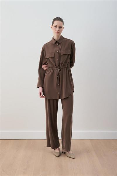 MİORİ LORES TAŞLANMIŞ MODAL PANTOLONLU TAKIM KAHVE