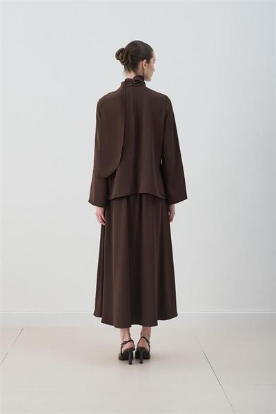 MİORİ MİSSE  BRİT DÜĞMELİ SOFT-TOUCH ETEKLİ TAKIM KAHVE