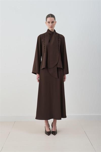 MİORİ MİSSE  BRİT DÜĞMELİ SOFT-TOUCH ETEKLİ TAKIM KAHVE