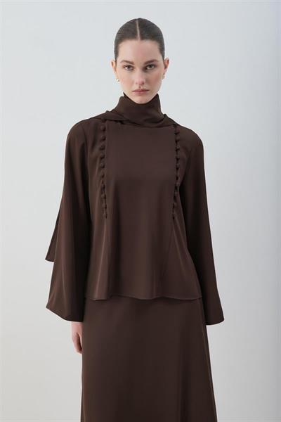 MİORİ MİSSE  BRİT DÜĞMELİ SOFT-TOUCH ETEKLİ TAKIM KAHVE