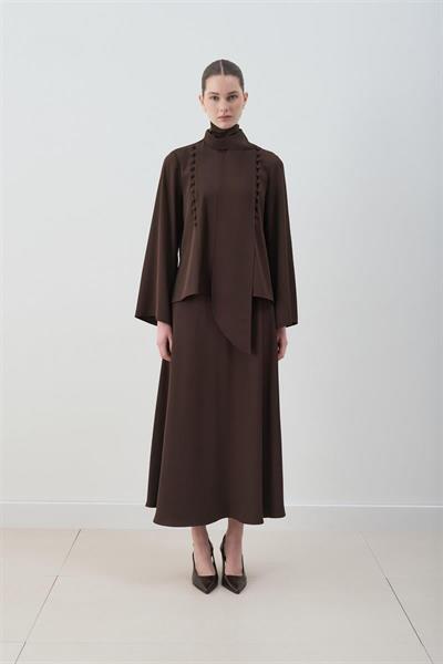 MİORİ MİSSE  BRİT DÜĞMELİ SOFT-TOUCH ETEKLİ TAKIM KAHVE