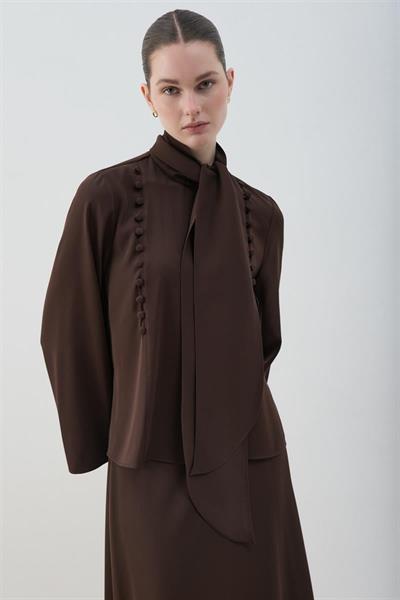 MİORİ MİSSE  BRİT DÜĞMELİ SOFT-TOUCH ETEKLİ TAKIM KAHVE