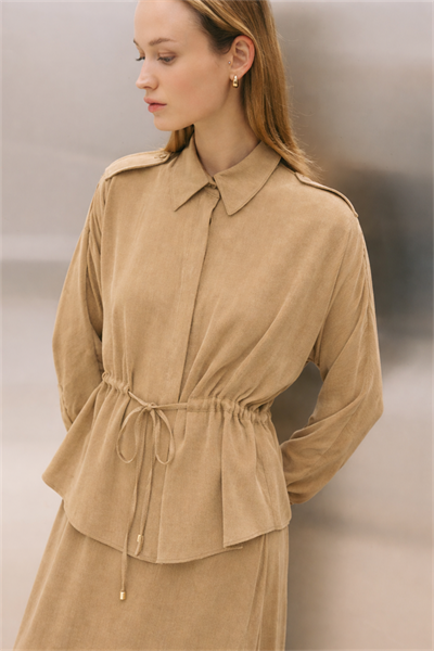 MİORİ NANTES TAŞLANMIŞ İPEK ETEKLİ TAKIM BEJ