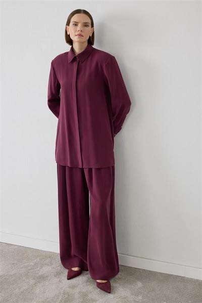 MİORİ NİMES TAŞLANMIŞ MODAL PANTOLONLU TAKIM BORDO