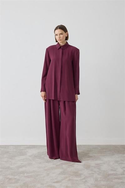 MİORİ NİMES TAŞLANMIŞ MODAL PANTOLONLU TAKIM BORDO