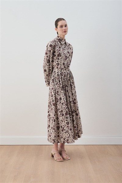 MİORİ NUE ETEKLİ PAMUKLU TAKIM BORDO-GRİ