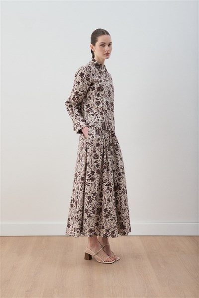 MİORİ NUE ETEKLİ PAMUKLU TAKIM BORDO-GRİ