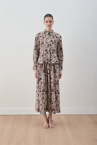 MİORİ NUE ETEKLİ POPLİN  TAKIM BORDO-GRİ