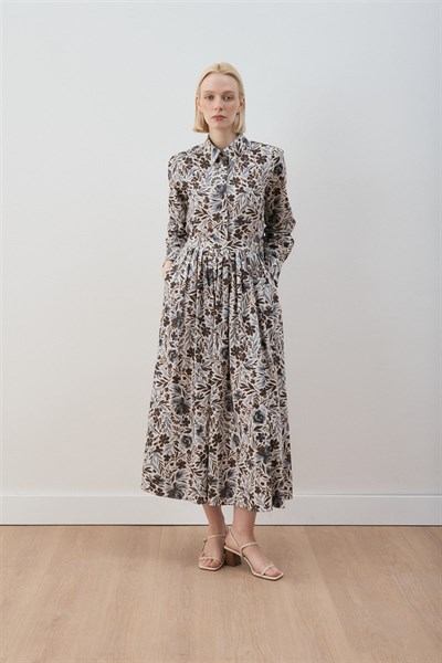 MİORİ NUE ETEKLİ PAMUKLU TAKIM KAHVE-MAVİ