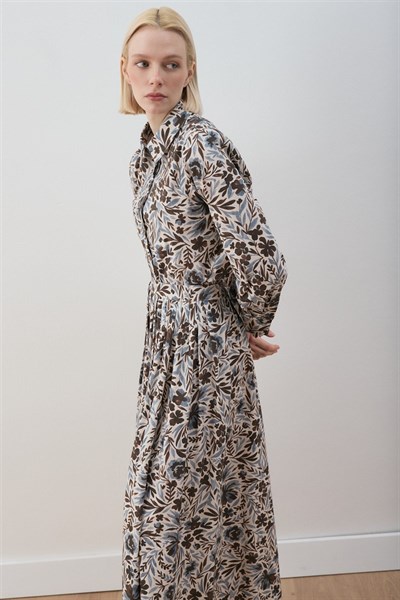 MİORİ NUE ETEKLİ PAMUKLU TAKIM KAHVE-MAVİ