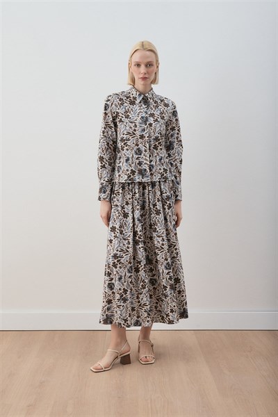 MİORİ NUE ETEKLİ PAMUKLU TAKIM KAHVE-MAVİ