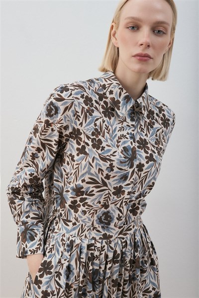 MİORİ NUE ETEKLİ PAMUKLU TAKIM KAHVE-MAVİ