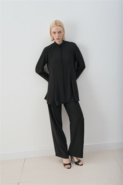MİORİ SİENA BRİT DÜĞMELİ PANTOLONLU TAKIM SİYAH